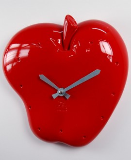 Orologio da parete a forma di mela rossa, resina decorata a mano, meccanismo al quarzo tedesco UTS. Fatto a mano da Antartidee