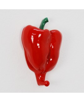 PEPPER HOOK, Hanger with a red pepper-shaped hook. Hand painted resin, Antartidee