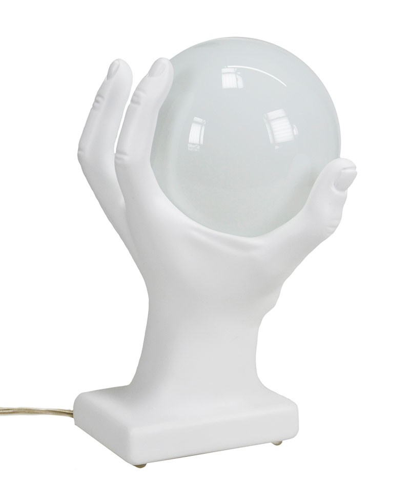Table lamp hand shaped holding a sphere. Antartidee