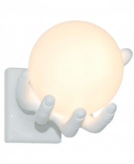 Table lamp hand shaped holding a sphere.